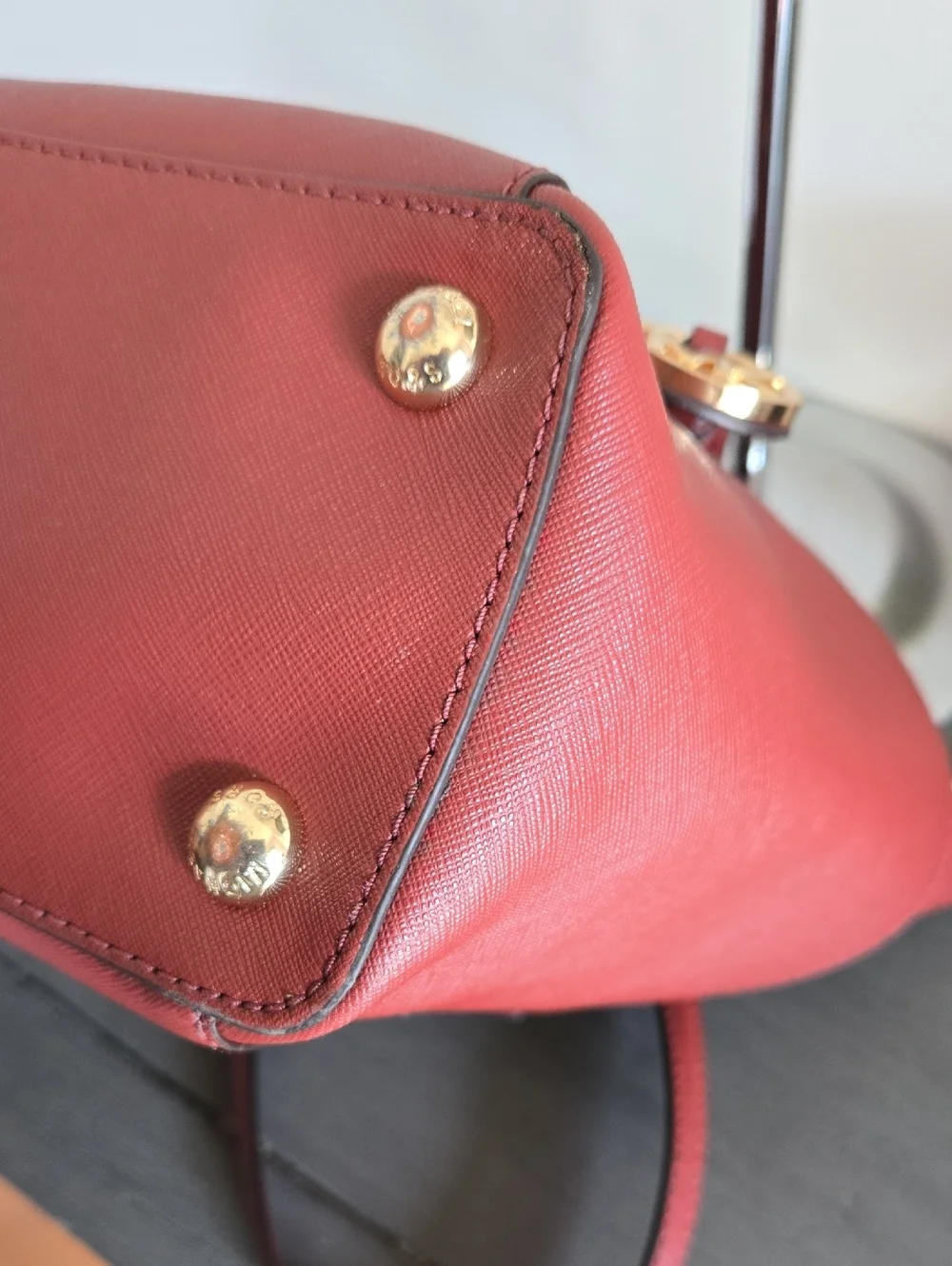 Michael Kors Jet Set  Brick Red Saffiano Leather Tote with Gold MK Charm